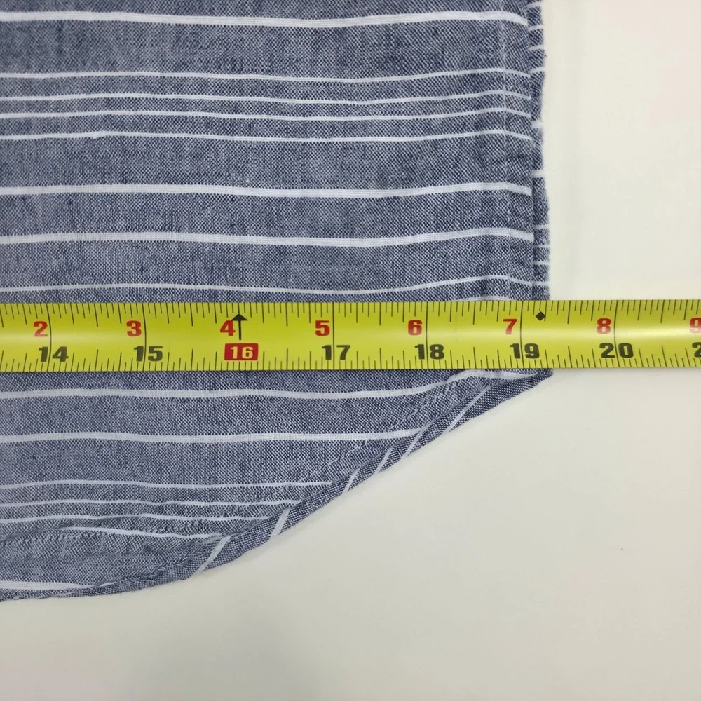 Banana Republic Mens Shirt S Blue White Striped Linen Cotton Short Sleeve Button